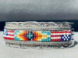 American Flag Hand Beaded Vintage Native American Navajo Sterling Silver Bracelet-Nativo Arts