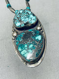 Woah! Vintage Native American Navajo Spiderweb Turquoise Sterling Silver Necklace Old-Nativo Arts