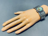 Fabulous Vintage Native American Navajo Pilot Mountain Turquoise Sterling Silver Bracelet-Nativo Arts