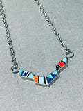 Vintage Southwestern Multi Stone Inlay Sterling Silver Pendant Necklace-Nativo Arts