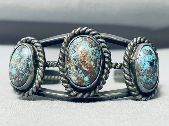 Important Domed Bisbee Turquoise Vintage Native American Navajo Sterling Silver Bracelet-Nativo Arts