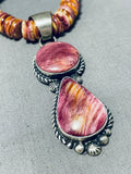 Exquisite Native American Navajo Spiny Oyster Sterling Silver Necklace Signed Robert Shakey-Nativo Arts