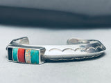 Lest Ortiz Vintage Native American Navajo Turquoise Inlay Sterling Silver Bracelet-Nativo Arts