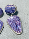 The Best Vintage Native American Navajo Charoite Sterling Silver Signed Earrings-Nativo Arts