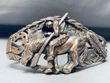 Native American End Of The Road Detailed Vintage Sterling Silver Horseshoe Bracelet-Nativo Arts