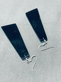 Native American Long Santo Domingo Turquoise Sterling Silver Earrings-Nativo Arts