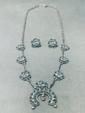 Snake Eyes Turquoise Vintage Native American Zuni Sterling Silver Necklace Earrings Set-Nativo Arts