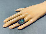 Impressive Vintage Native American Navajo Carico Lake Turquoise Sterling Silver Ring-Nativo Arts
