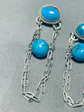 Marvelous Native American Navajo Pilot Mountain Turquoise Sterling Silver Earrings-Nativo Arts