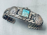 Late 1800's Early 1900's Vintage Native American Navajo Turquoise Sterling Silver Bracelet