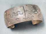 Hand Tooled Vintage Native American Navajo Sterling Silver Cuff Bracelet