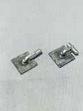 Spectacular Vintage Native American Navajo Blue Gem Turquoise Black Onyx Silver Cuff Links-Nativo Arts