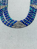 One Of The Coolest Vintage Native American Navajo Azurite Sterling Silver Necklace-Nativo Arts