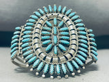 Superior Vintage Native American Navajo Signed Huge Turquoise Cluster Sterling Silver Bracelet-Nativo Arts