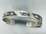 Kokopelli Dancer Vintage Navajo Sterling Silver Geomtric Bracelet-Nativo Arts