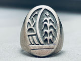 Plant And Cloud Vintage Native American Hopi Sterling Silver Heavy Mens Ring-Nativo Arts