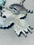 Captivating Native American Navajo Old Kingman Turquoise Sterling Silver Kachina Necklace-Nativo Arts