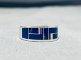 Noteworthy Vintage Native American Navajo Lapis Sterling Silver Signed Ring-Nativo Arts