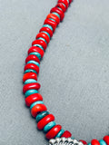Coral Mudhead Dancer Native American Zuni Turquoise Inlay Sterling Silver Necklace-Nativo Arts