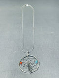 Dazzling Native American Navajo Turquoise Coral Sterling Silver Dreamcatcher Necklace