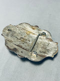 Ornamental Vintage Native American Navajo #8 Turquoise Mine Sterling Silver Belt Buckle-Nativo Arts