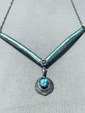 Elegant Vintage Native American Navajo Morenci Turquoise Sterling Silver Necklace-Nativo Arts
