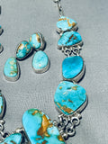 Dropdead Fab Vintage Native American Navajo Turquoise Chunk Sterling Silver Necklace-Nativo Arts