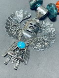 Huge Coral Chunk Native American Navajo Sterling Silver Kachina Doll Necklace-Nativo Arts