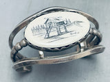 Completely Hand Carved Vintage Native American Navajo Cabin Sterling Silver Bracelet-Nativo Arts