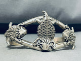 Detailed Native American Navajo Sterling Silver Toad Bracelet-Nativo Arts