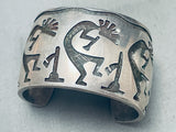 Wide Heavy Dancing Kokopelli Vintage Navajo Sterling Silver Bracelet-Nativo Arts
