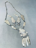 One Of The Best Vintage Native American Zuni Turquoise Inlay Kachina Sterling Silver Necklace-Nativo Arts