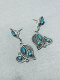 Impressive Vintage Native American Zuni Sleeping Beauty Turquoise Sterling Silver Earrings-Nativo Arts