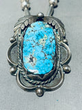 Ken Lassa Opulent Vintage Native American Navajo Gilbert Turquoise Sterling Silver Necklace Old-Nativo Arts