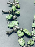 Gasp! Vintage Native American Navajo Green Turquoise Sterling Silver Squash Blossom Necklace-Nativo Arts
