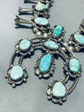 Gorgy 182 Grams Vintage Native American Navajo Turquoise Sterling Silver Squash Blossom Necklace-Nativo Arts