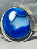 Very Unique Vintage Native American Navajo Blue Druzy Sterling Silver Bracelet Cuff-Nativo Arts