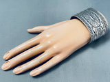 Heavy 95 Grams Vintage Native American Navajo Hand Tooled Sterling Silver Concho Bracelet Cuff-Nativo Arts