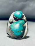 Big Heavy Mens Vintage Native American Navajo Turquoise Sterling Silver Ring Old-Nativo Arts