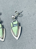 Extremely Detailed Vintage Native American Navajo Gaspeite Opal Sterling Silver Earrings-Nativo Arts