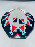 Highly Detailed Vintage Santo Domingo Sterling Silver Inlay Turquoise Necklace-Nativo Arts
