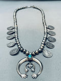 Open Arms Vintage Native American Navajo Turquoise Sterling Silver Squash Blossom Necklace-Nativo Arts