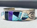 One Of The Most Unique Vintage Native American Navajo Turquoise Inlay Sterling Silver Bracelet-Nativo Arts