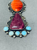 Unique Native American Navajo Blue Gem Turquoise Spiny Oyster Sterling Silver Pendant-Nativo Arts