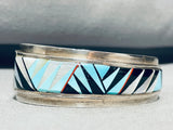 One Of The Finest 6.5 Inch Wrist Vintage Native American Navajo Sterling Silver Inlay Bracelet-Nativo Arts