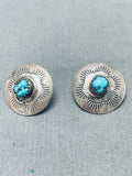 Wonderful Vintage Native American Navajo Morenci Turquoise Sterling Silver Round Earrings-Nativo Arts