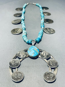 Mind-blowing Navajo/ Sioux Turquoise & Usa Coin Sterling Silver Necklace