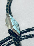 Classic Vintage Native American Zuni Blue Gem Turquoise Inlay Sterling Silver Bolo Tie-Nativo Arts