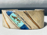 Native American One Of The Most Unique Vintage Navajo Turquoise Inlay Sterling Silver Bracelet-Nativo Arts