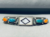 One Most Unique Coiled Vintage Native American Navajo Turquoise Inlay Sterling Silver Bracelet-Nativo Arts